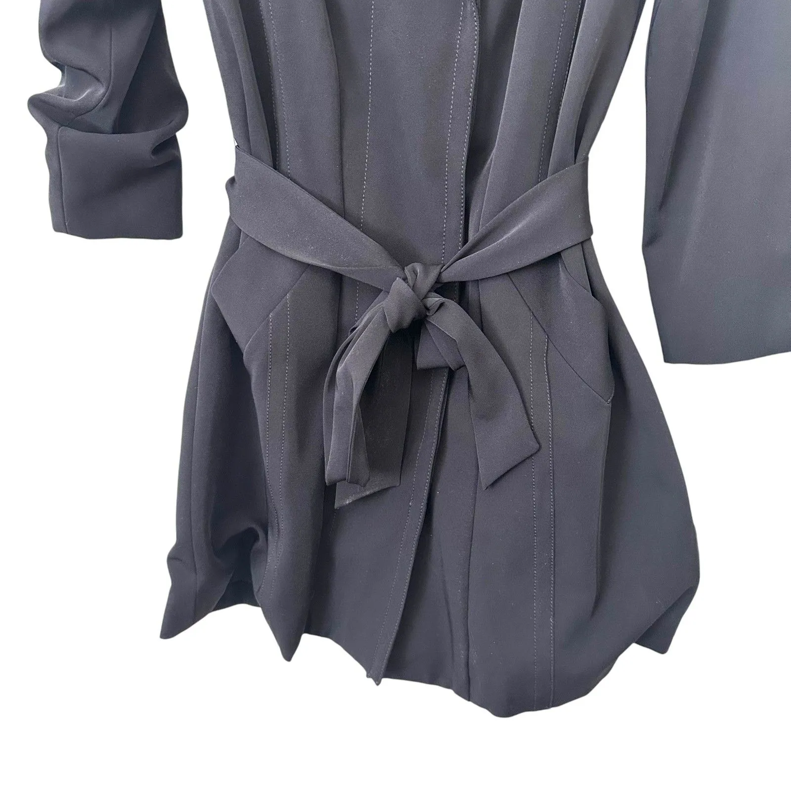 EILEEN FISHER Belted‎ Button Up Jacket Black Small - Image 3