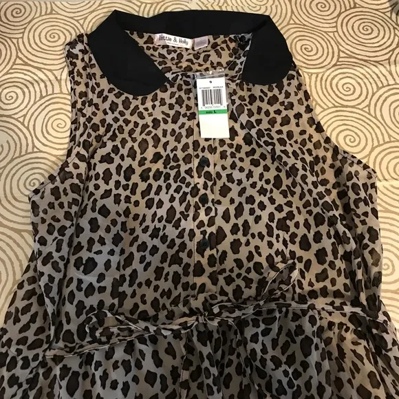 Lottie & Holly Dress Leopard Print w/ Black Collar Sz L NWT - Image 2