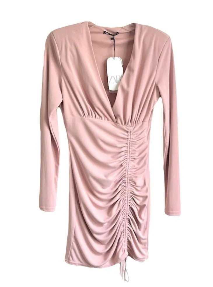 NEW Zara BLOGGER FAVORITE Draped Dress size L Pale Pink - Image 4