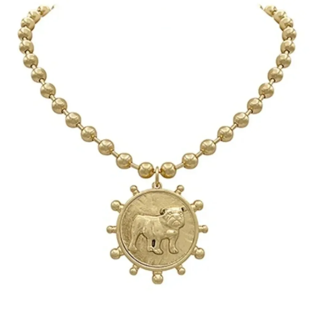 NWT Handmade Georgia Bulldog Coin Necklace – Gold Beaded Medallion - Image 2