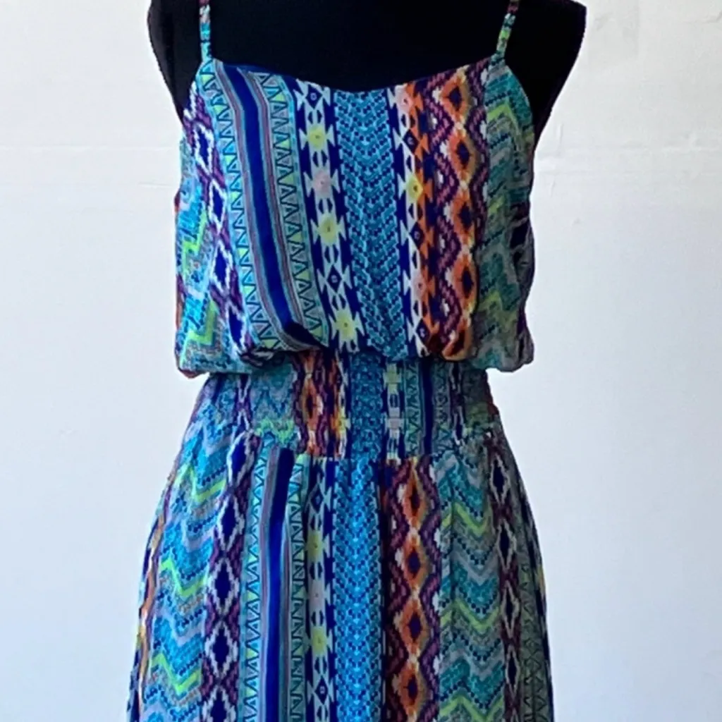 Fire Los Angeles Long Maxi Dress Geometric Print Size XS Spaghetti Straps Aztec - Image 14