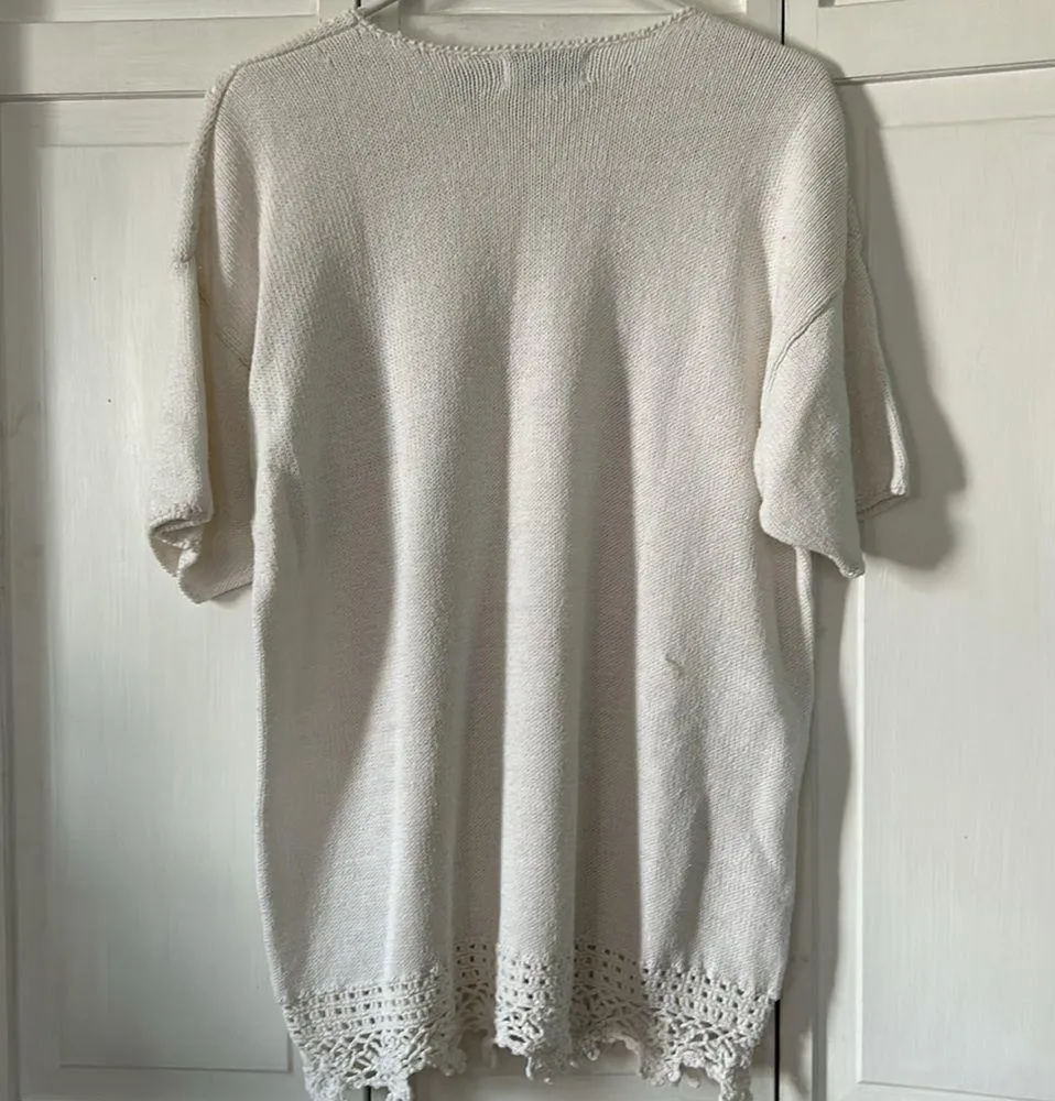 VIntage Shenanigans white Cotton/Ramie short sleeve knit sweater - Image 8