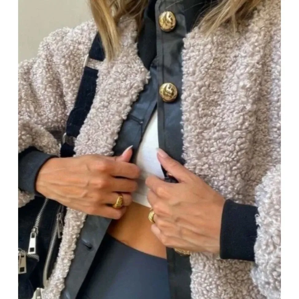 JULES KAE Karlie Tan Fuzzy Bomber Size Medium - Image 3