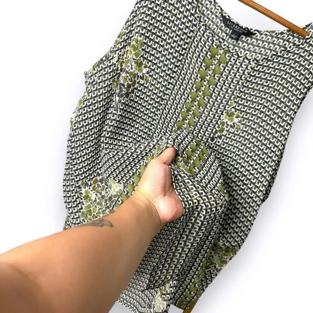 Liverpool Women’s Geometric Floral Scoop Neck Sleeveless Double Layer Blouse - L - Image 6