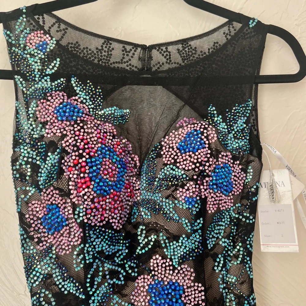 NWT Vienna black rhinestone floral mermaid prom dress size 2 - Image 3