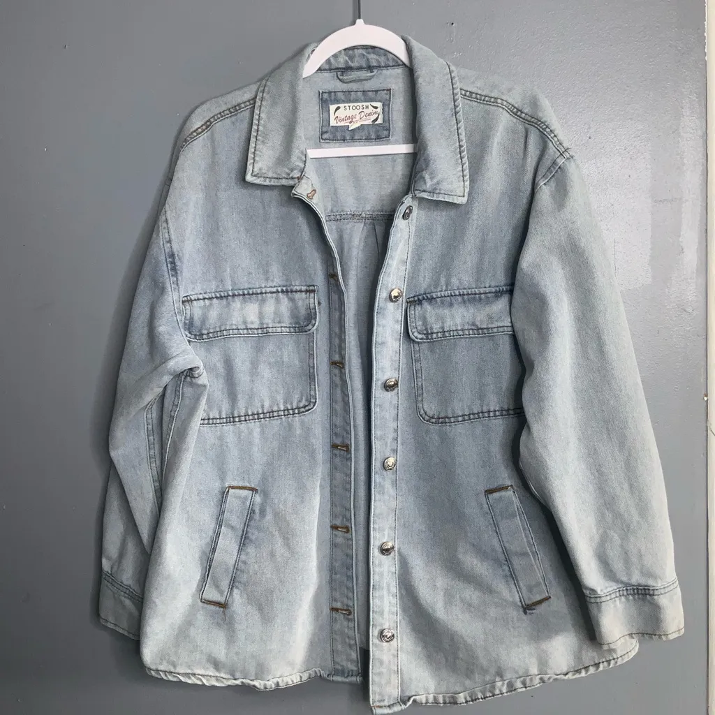 Stoosh  Vintage Light Blue Jean Cotton Jacket Shacket Button Front Pockets XL - Image 3