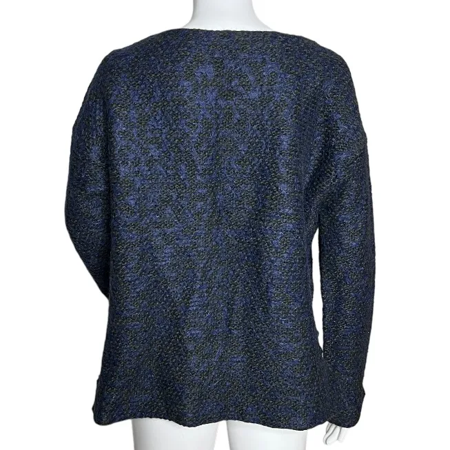 Three Dots Sweater Womens Large Navy Blue Green Marled Preppy Casual Winter Wear - Image 3