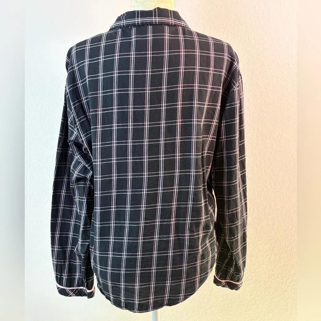 Victoria's Secret The Dreamer Black and Pink Plaid Flannel Sleep Shirt Medium - Image 6