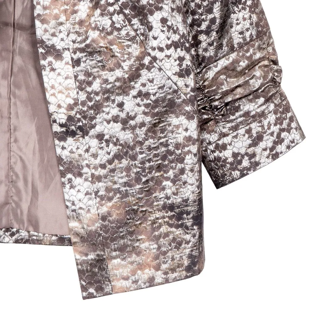 TanJay Metallic Blazer Jacket 14P Women Brown Silver Snakeskin Print Look Petite - Image 3