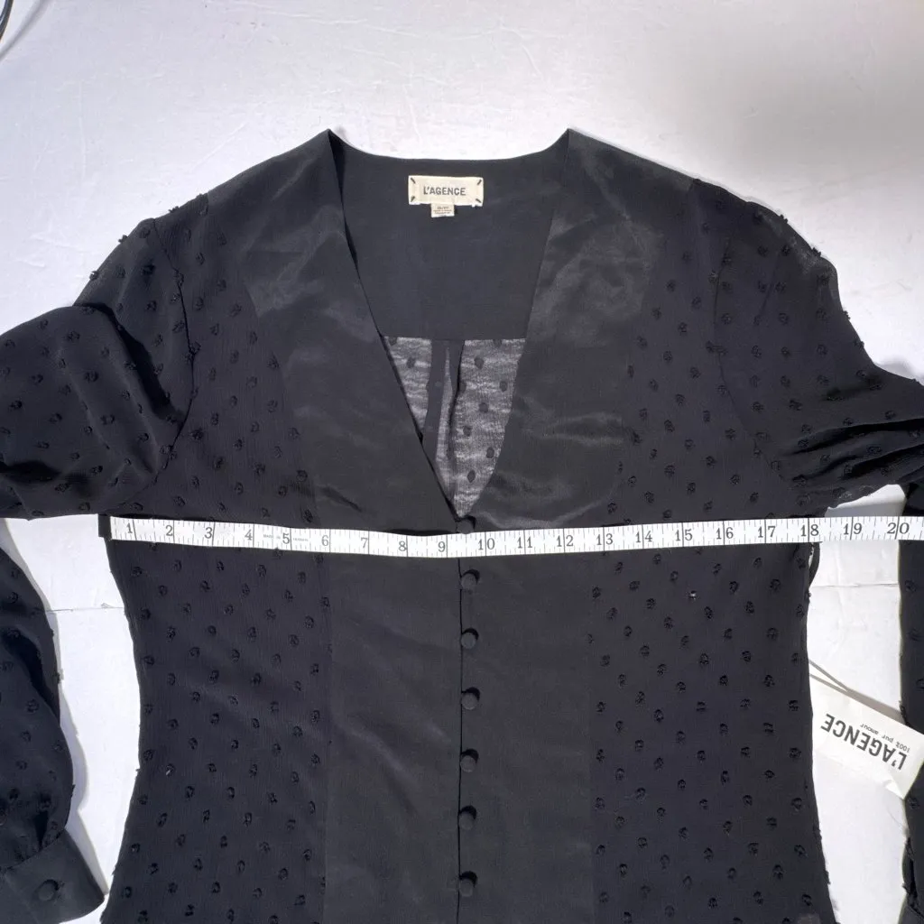 L’AGENCE Fallon Black Swiss Dot Silk Button Down Blouse NWT Small - Image 11