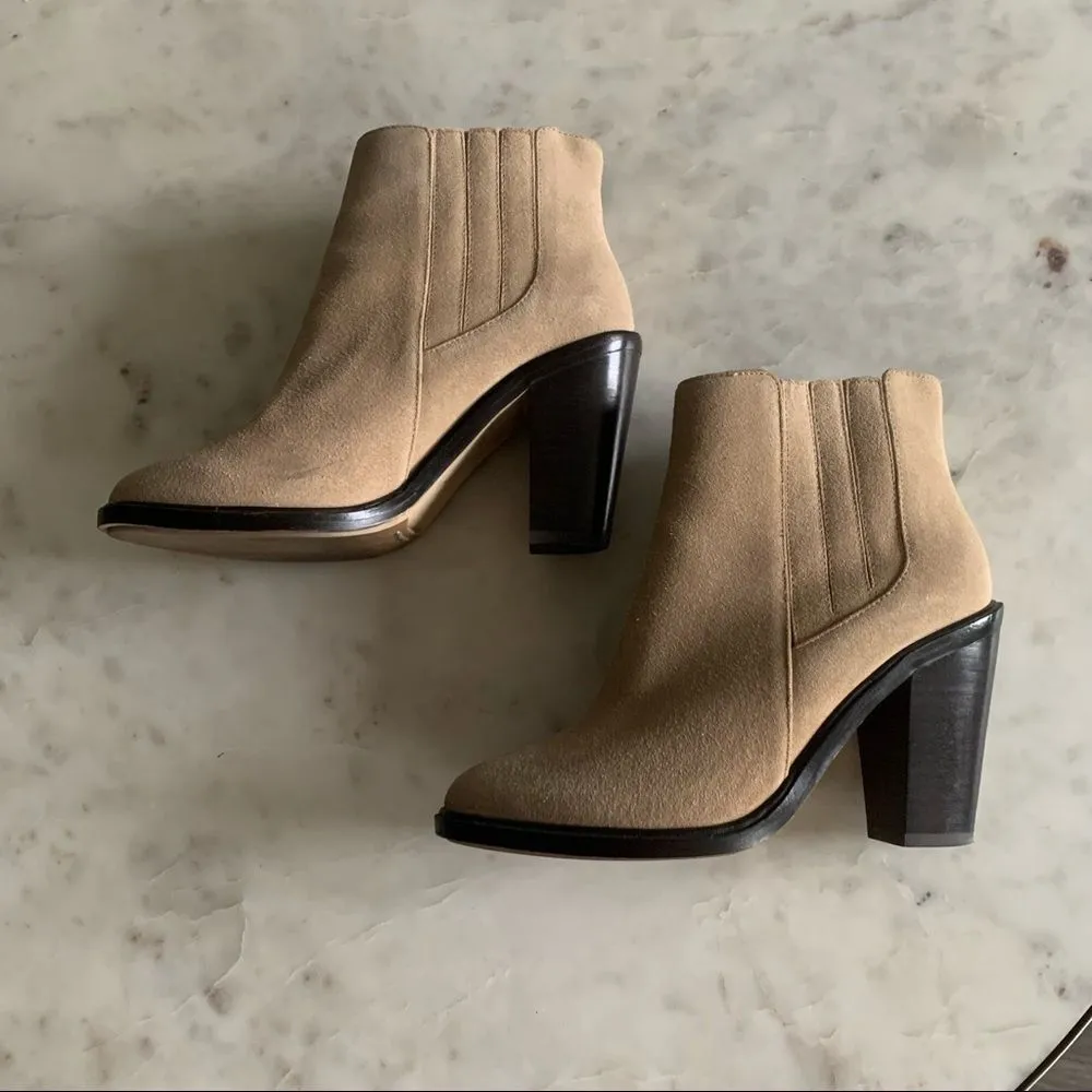 Joie Cloee Suede Boot Size 7 Wood Block Heel Chelsea Ankle Boot, Gesso - Image 8