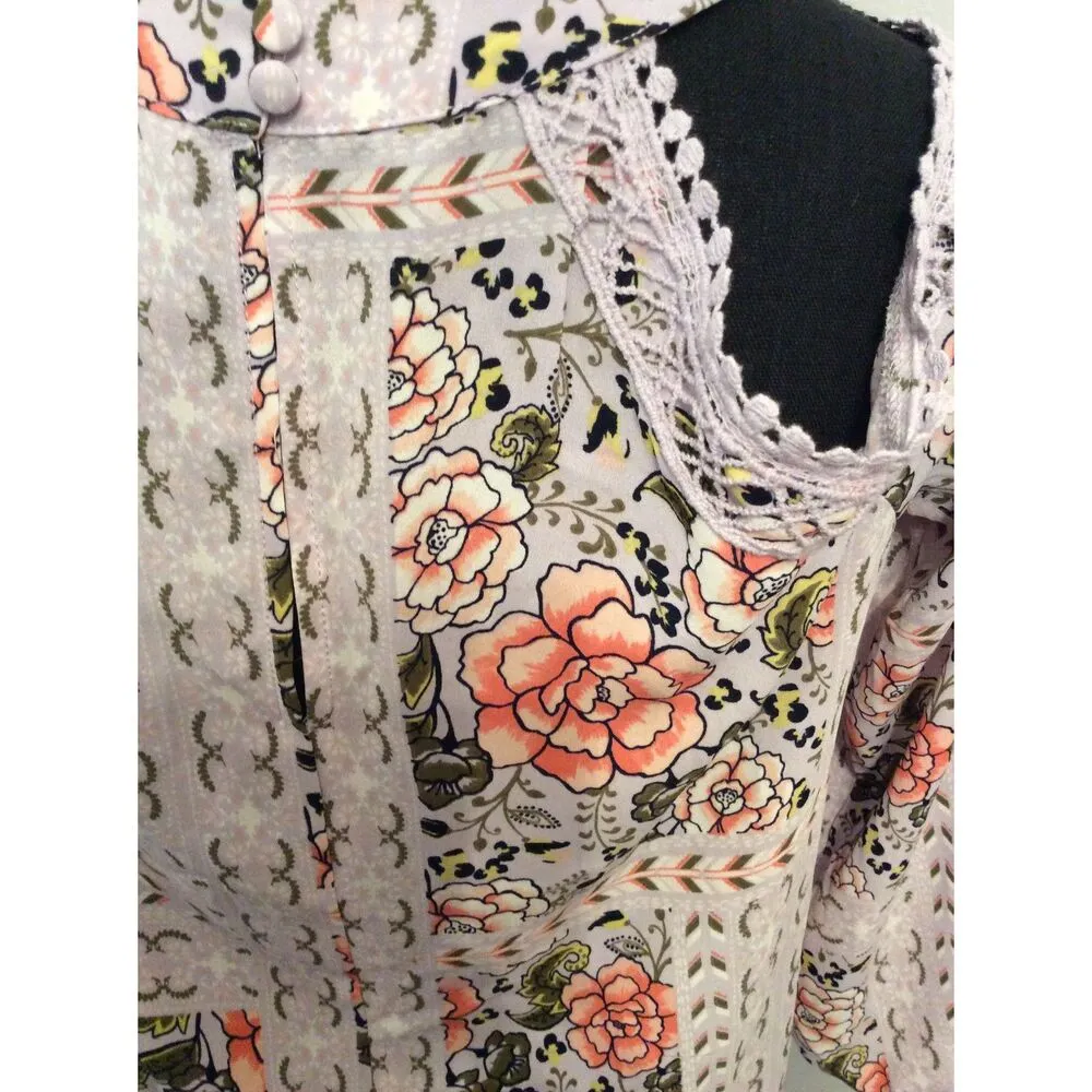 Boho Floral Romantic Lace Lavender Open Shoulder Top Medium M Womens - Image 7