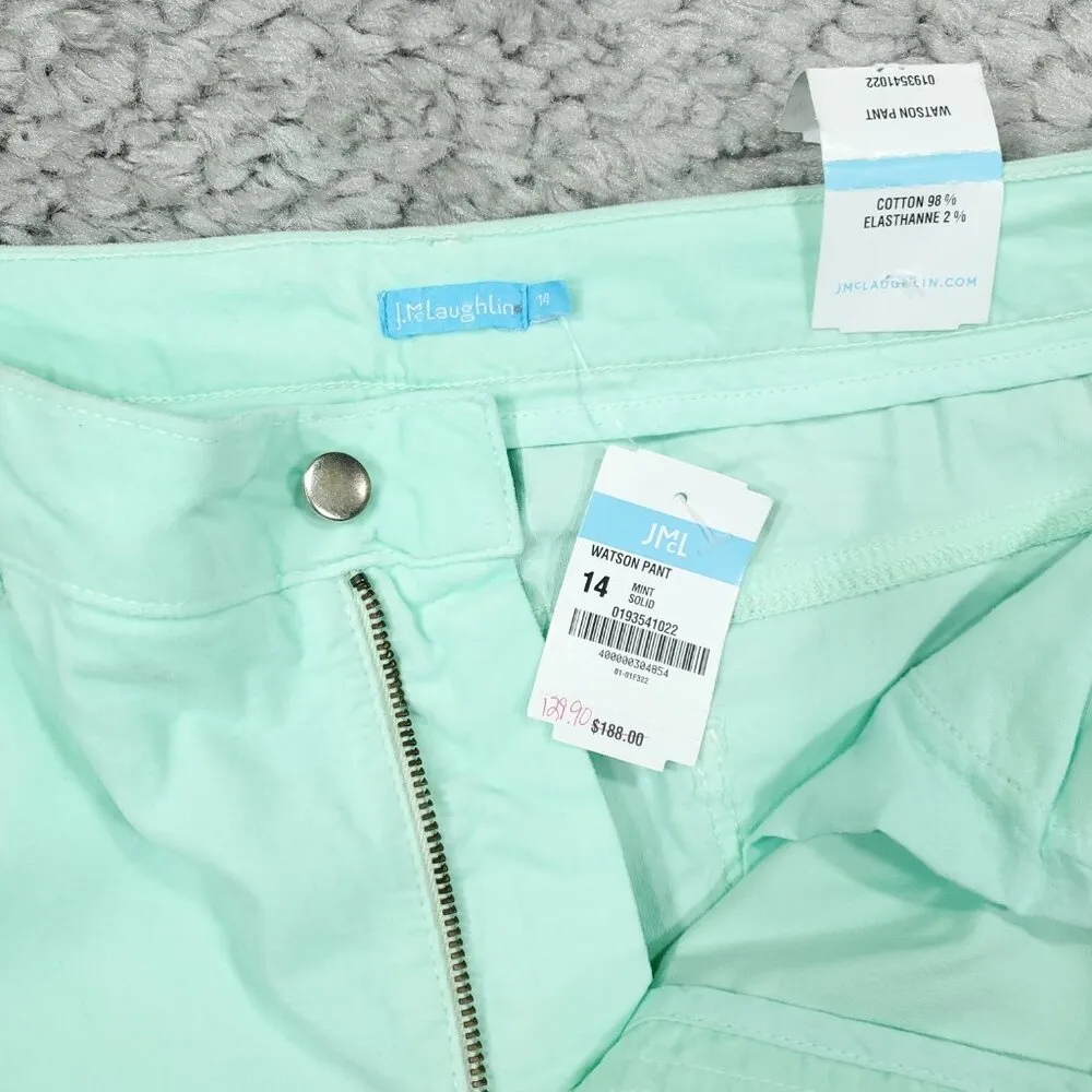 J. Mclaughlin Watson Pants Mint Green Velvet Slim Fit Stretch Preppy Size 14 - Image 5