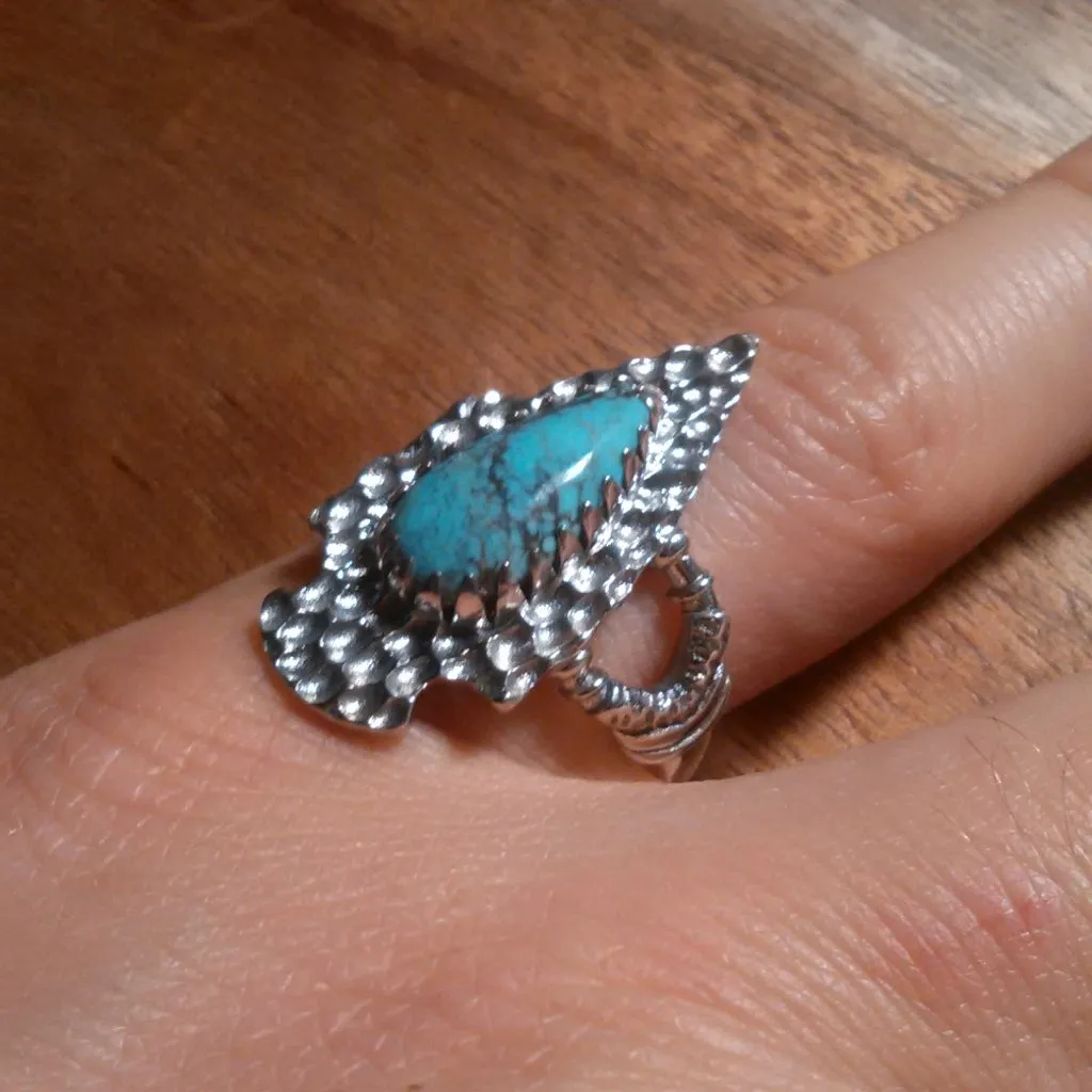 Artisan Crafted Blue Moon Turquoise Arrowhead Sterling Silver Ring (Size 6) - Image 2