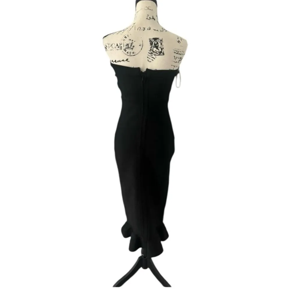 House of CB London SZ L black strapless cocktail dress with flare bottom - Image 4