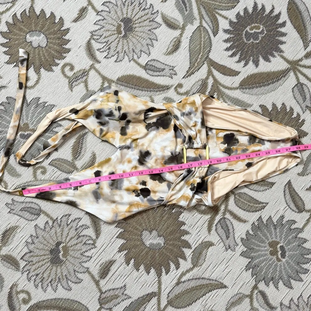 BCBGMaxAzria Swimsuit Plunge Belted One Piece Abstract 6 - Image 3