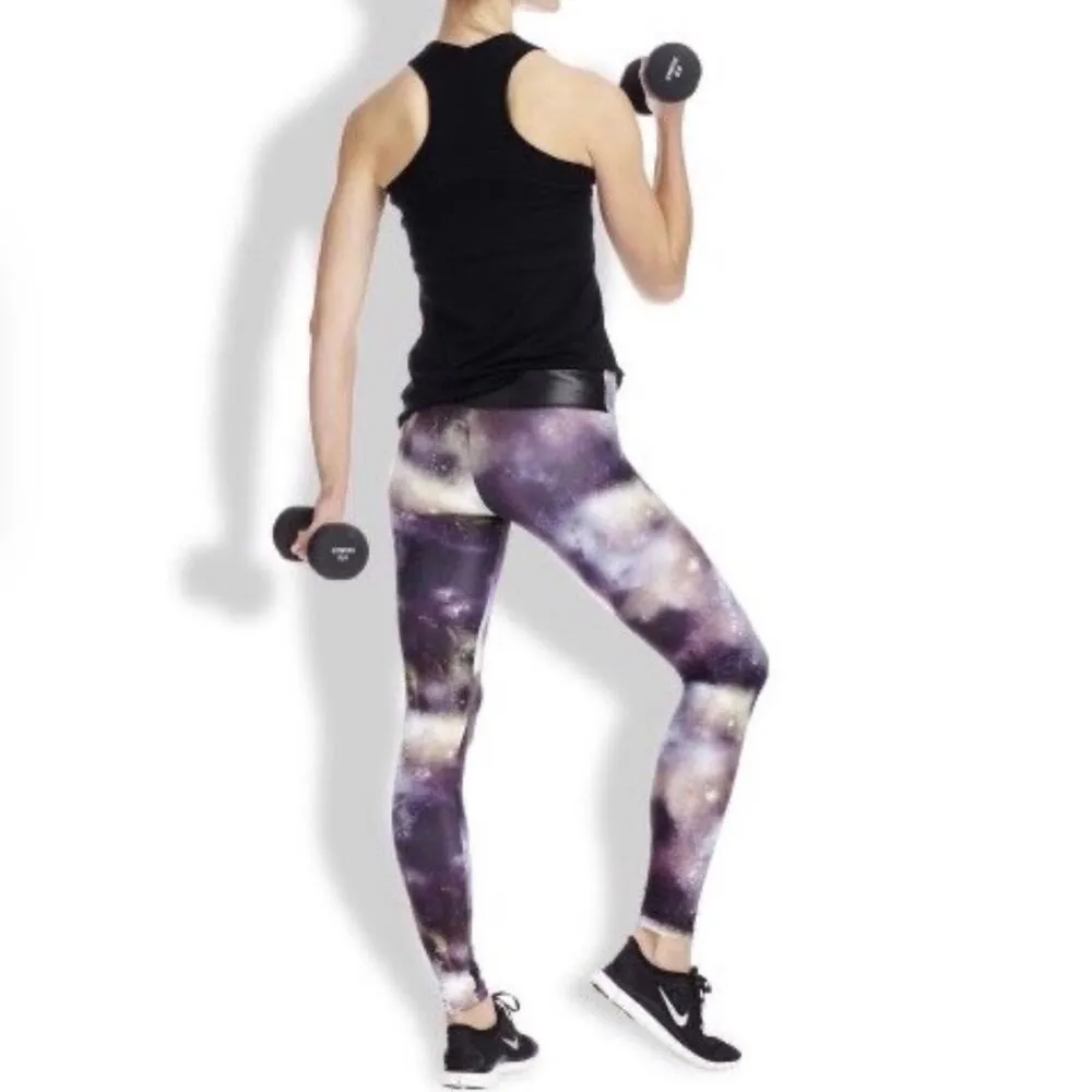 NEW SukiShufu S Universe Leatherback Leggings Long Tight Carbon38 Galaxy Gym UPF Brown - Image 6