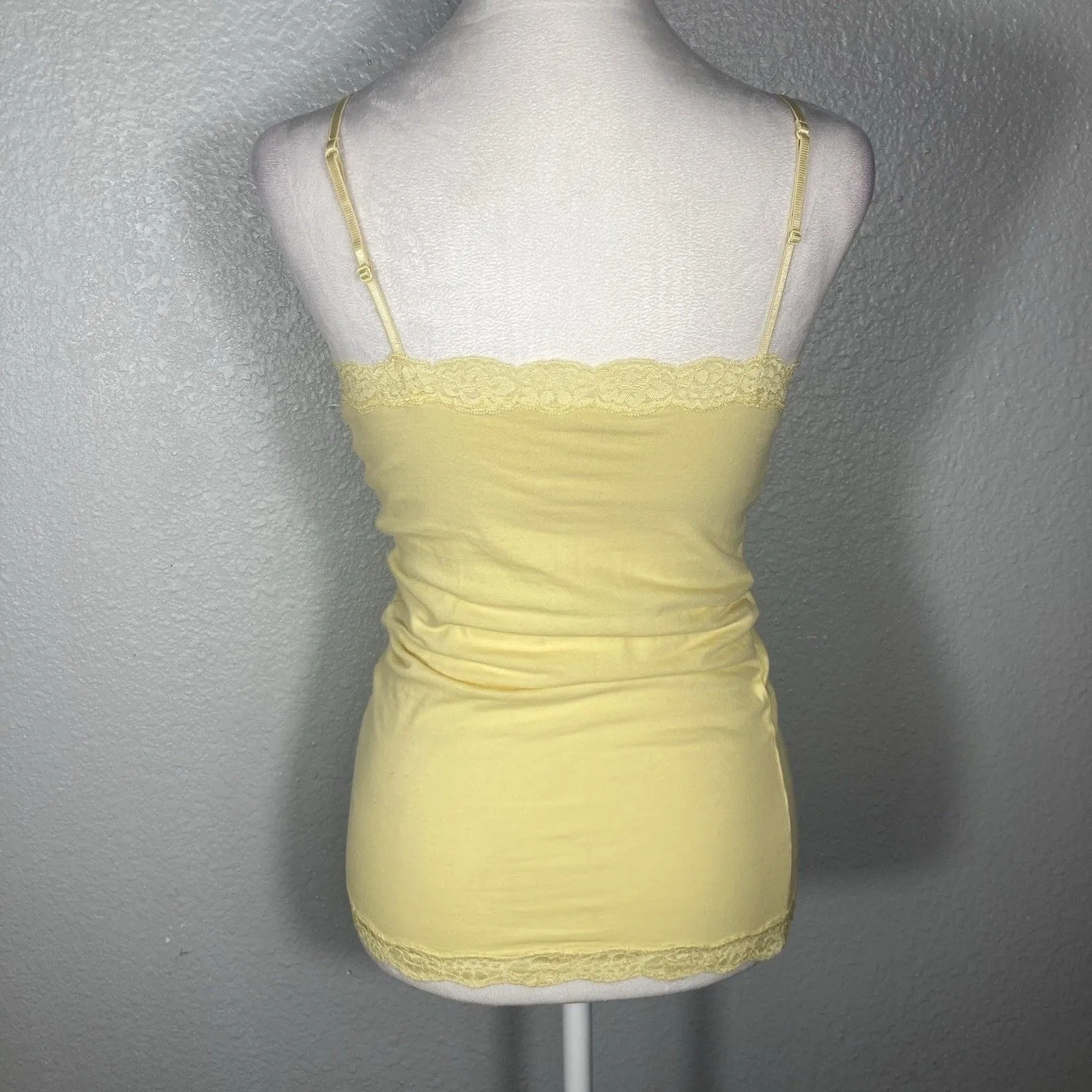 Y2K Aeropostale Cami Women’s M Lace Trim Romantic Coquette Pastel Yellow Stretch - Image 4