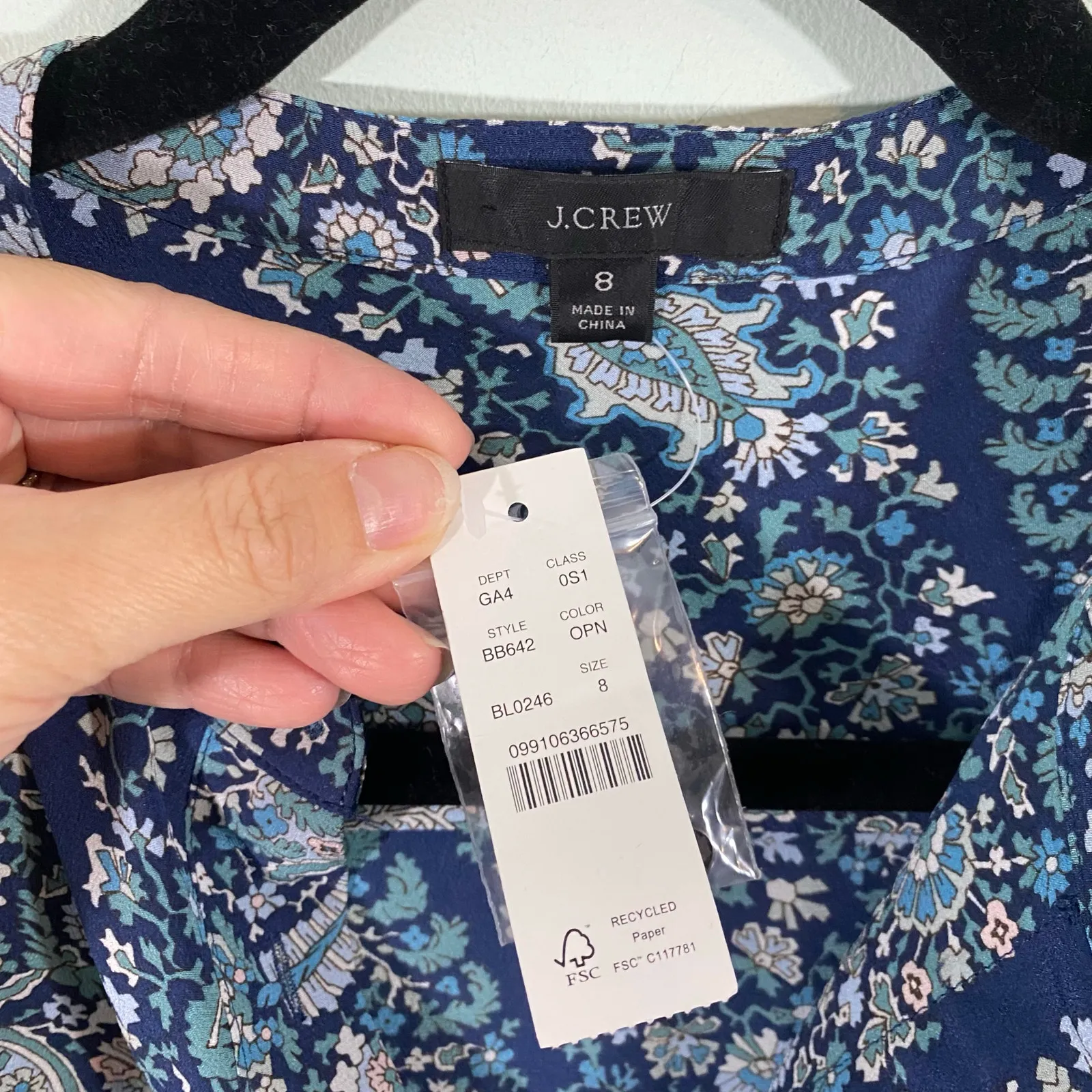 J.Crew Women Blue Paisley Tie-Front 100% Silk Shirt Dress Size 8 NWT #BB642 - Image 5