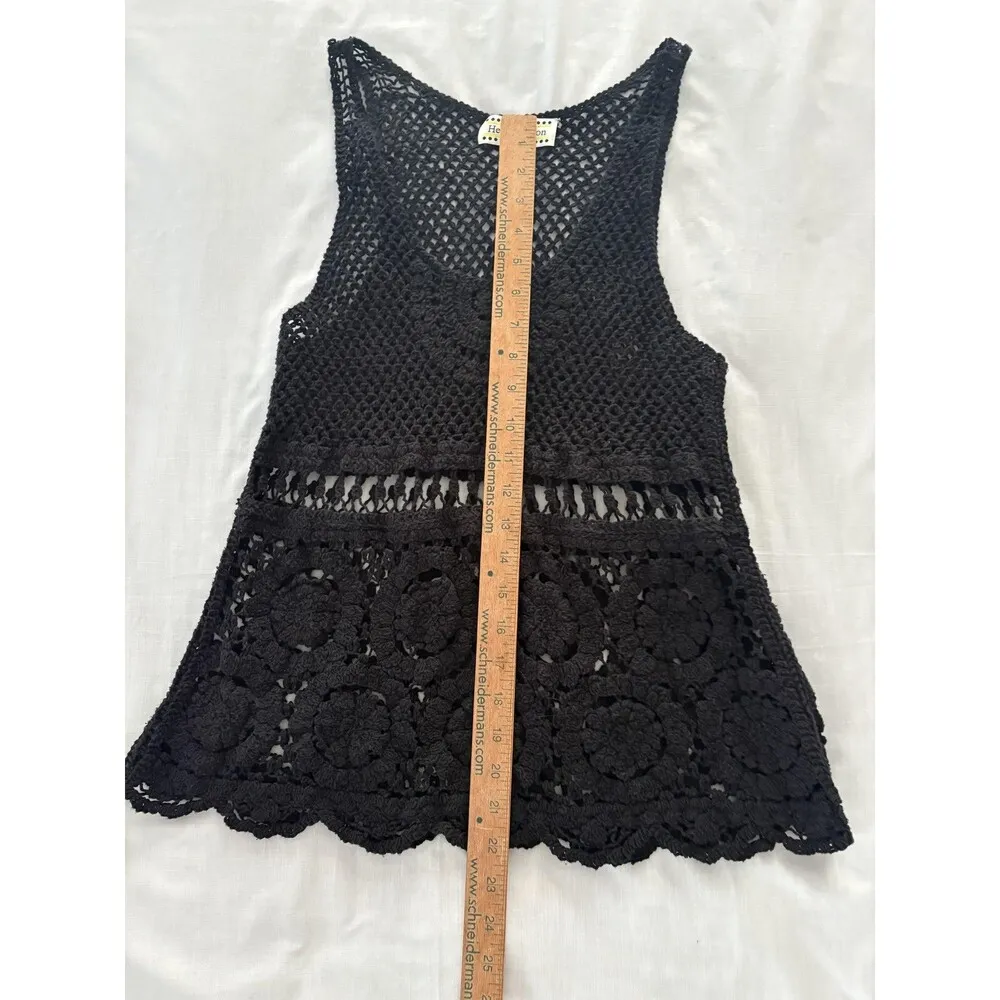 Helen Hinson Crochet Tank Top Small Black Open Knit Boho Festival Hippie Goth - Image 8