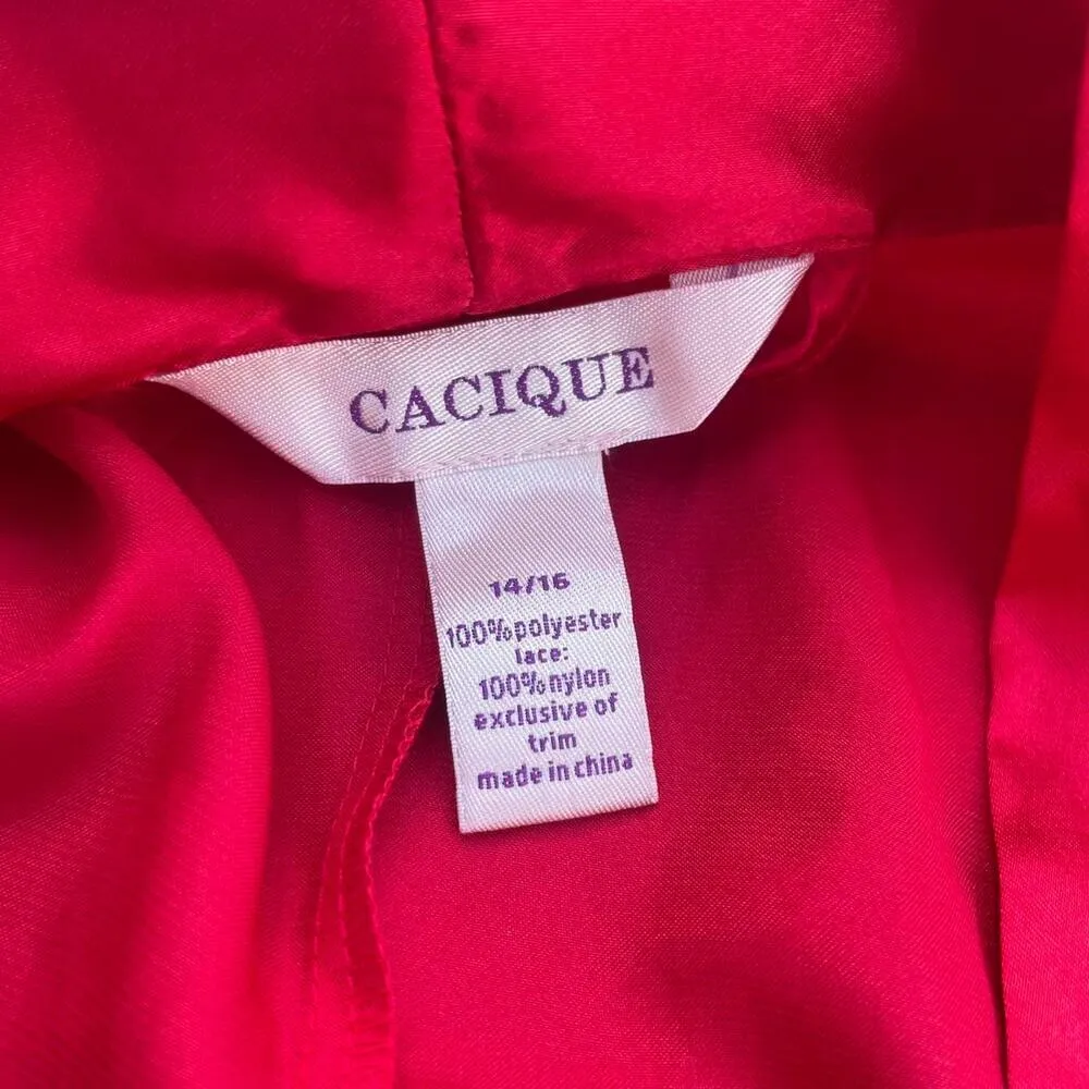 Vintage Y2K Cacique Womens 14/16‎ Red Satin Lace Robe Luxury Regency Kimono - Image 2