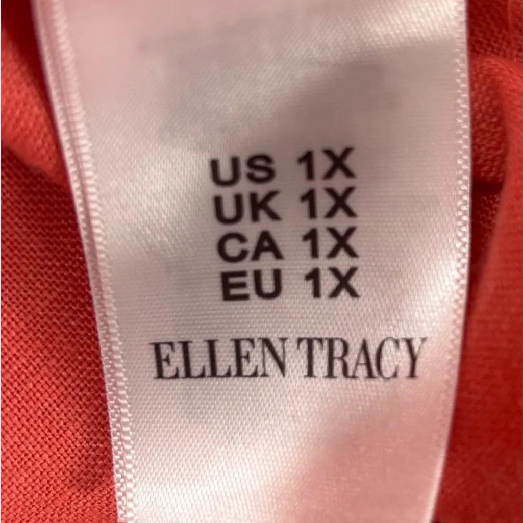Ellen Tracy 1X Linen Button Up Sleeve Pocketed Tunic Top in Coral - Image 8