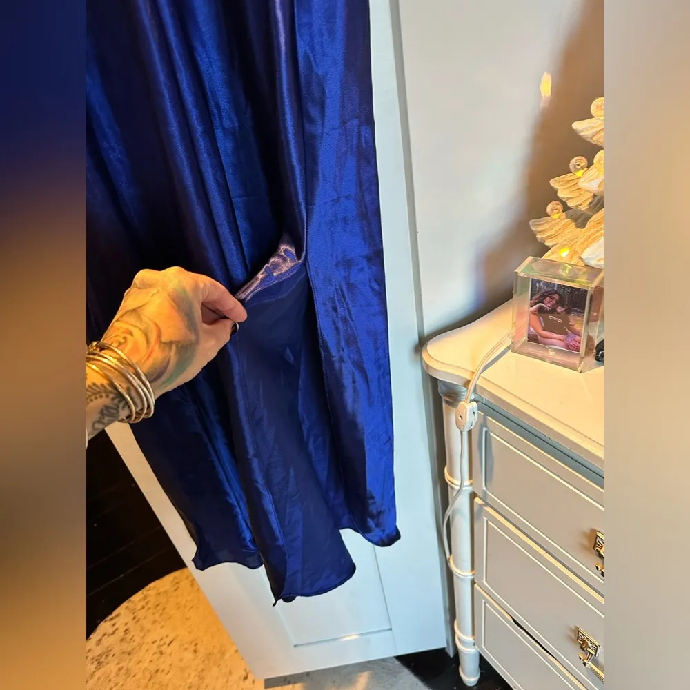 Vintage California Dynasty silky satin slip mini dress 💙💜 Blue Size L - Image 5