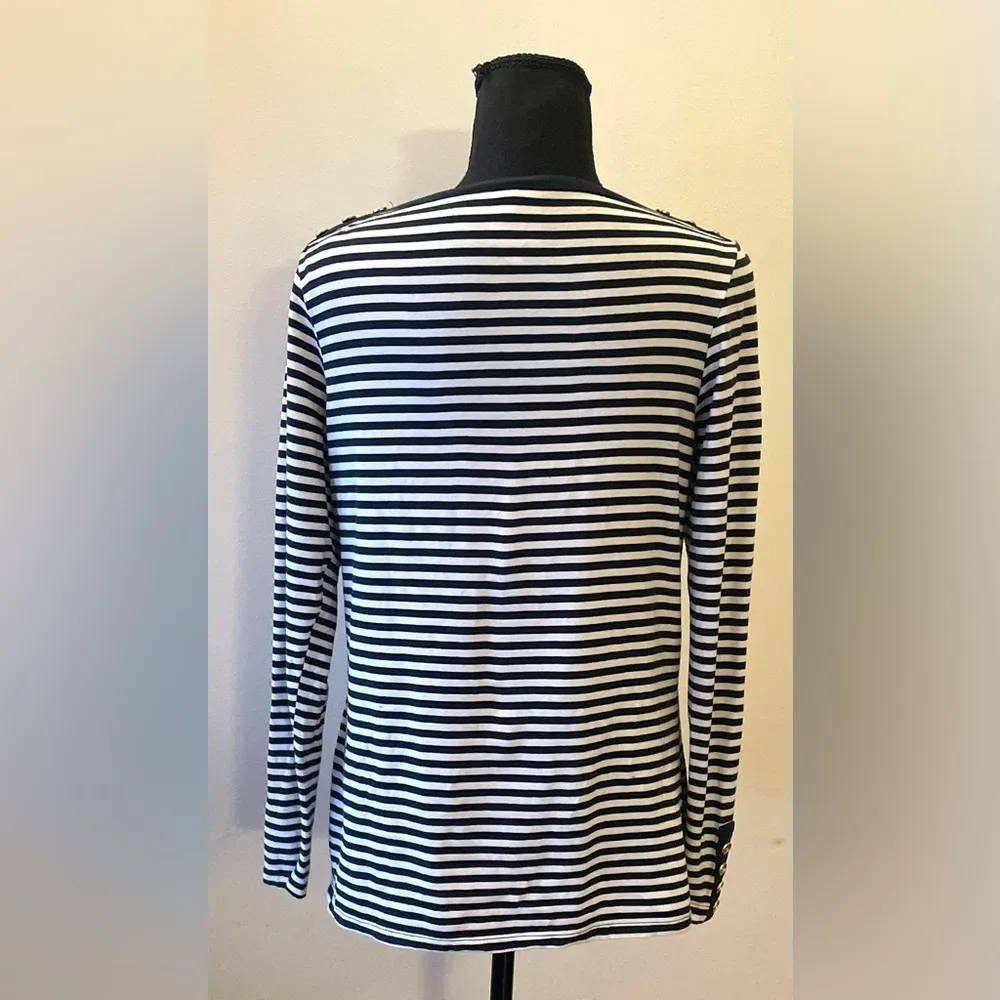 Diane Gilman- Black and White Fitted Long Sleeve Tee with Gold Details Size XS - Image 3