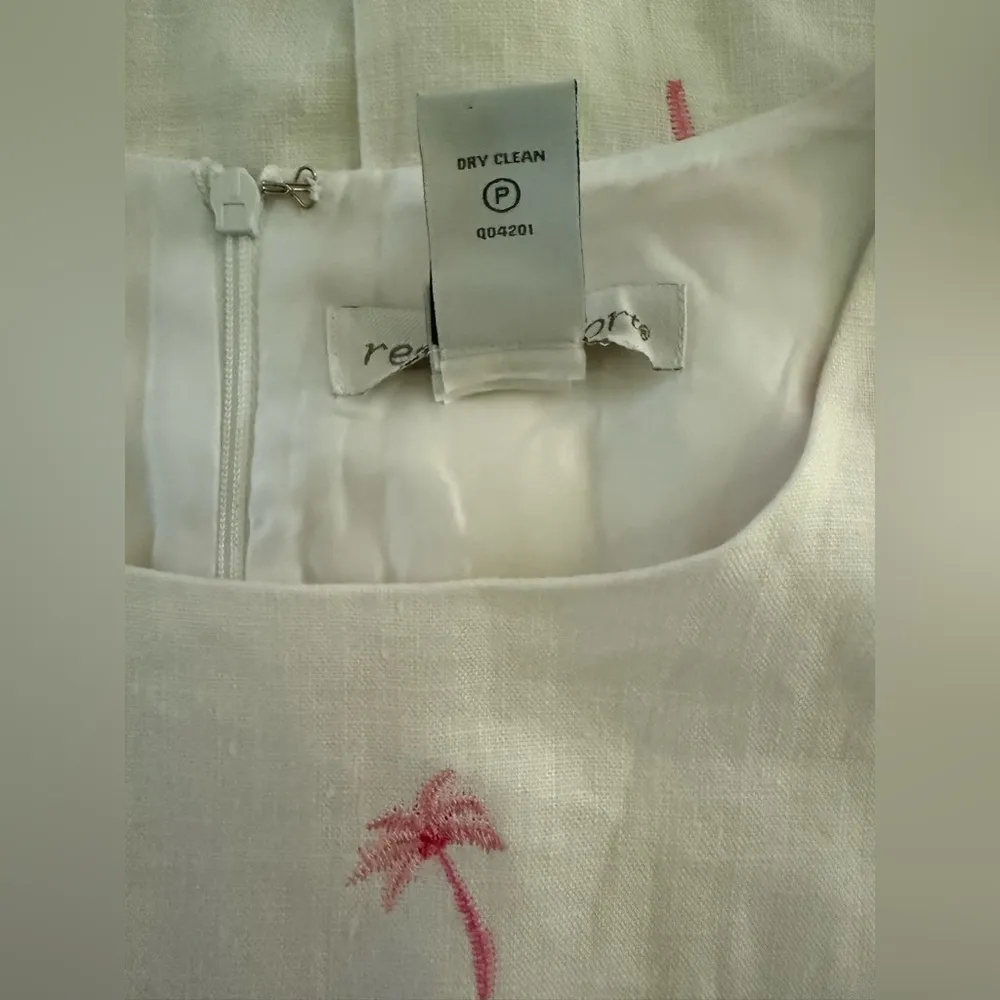 Real Comfort Linen White w/Pink Embroidered Palm Trees SL Lined Dress Size 12 - Image 11
