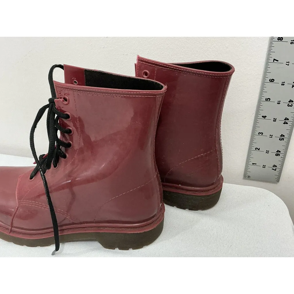 Womans Drip Drop 38 (7.5) Red Rubber Lace Up Ankle Rain Boots - Image 4