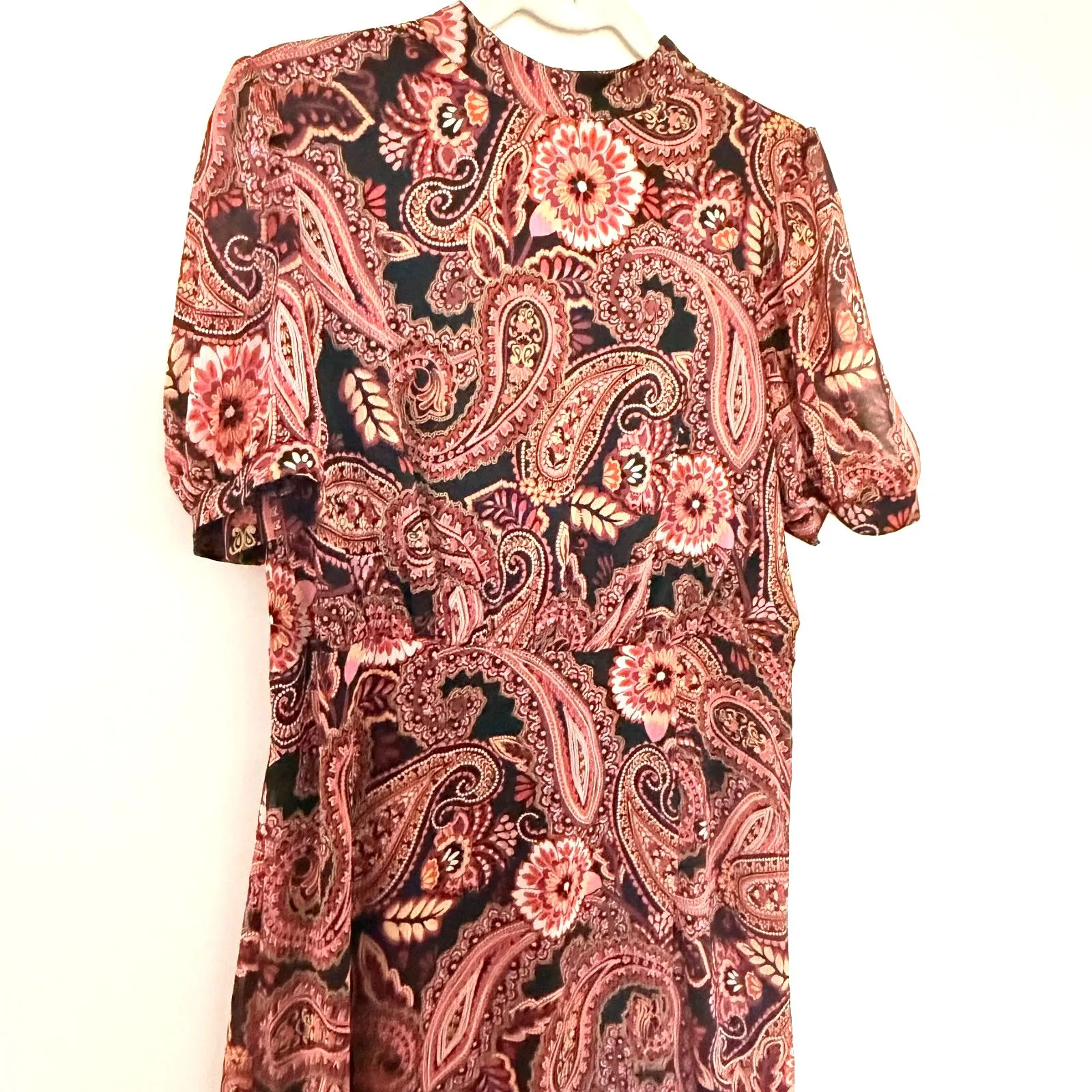 Harper 241 Black Rust Paisley Front Slit Short Sleeve Boho Midi Party Dress Sz 6 Orange - Image 3