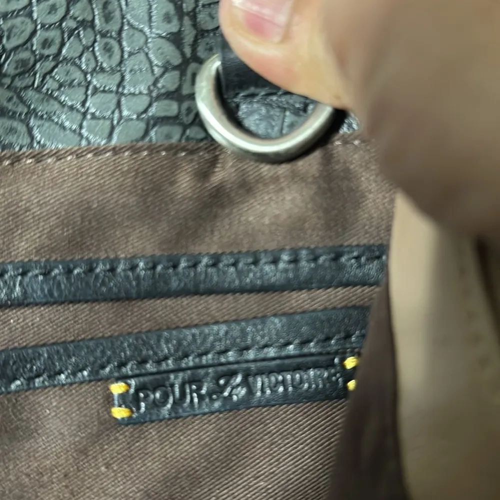 Pour La Victoire Black Beige Maison Croc Embossed Leather Medium Tote Handbag - Image 10