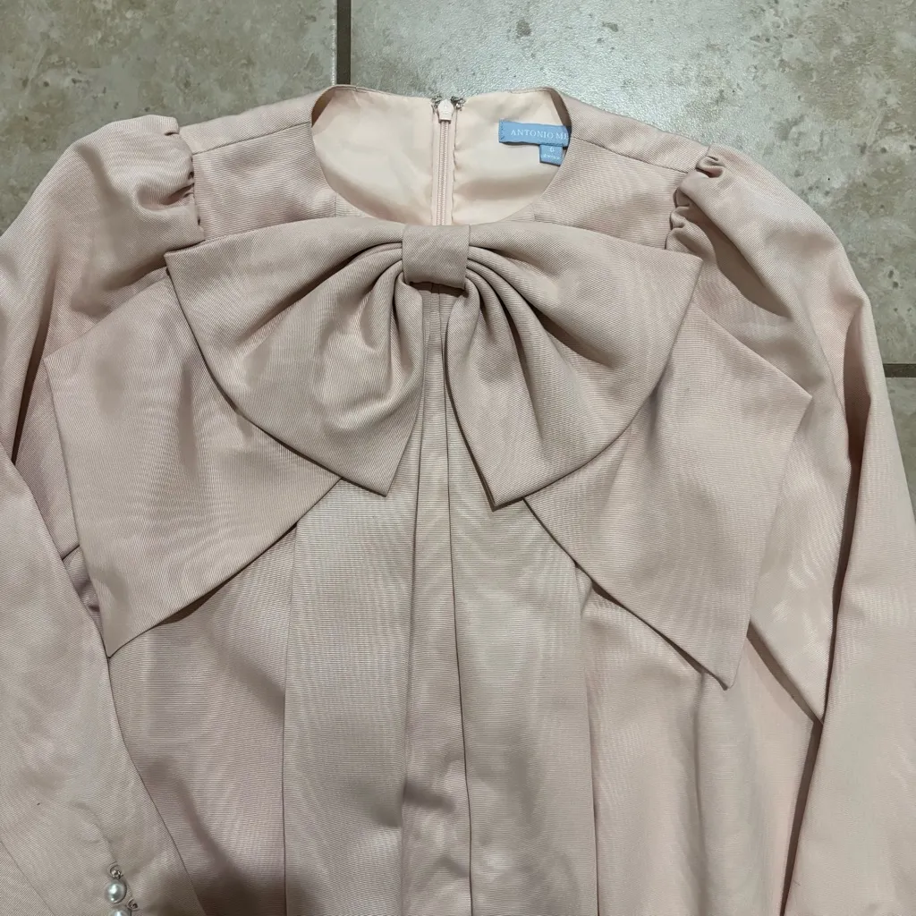 Antonio Melani x Nicola Bathie Emily Bow Moire long sleeve shift dress - Image 4