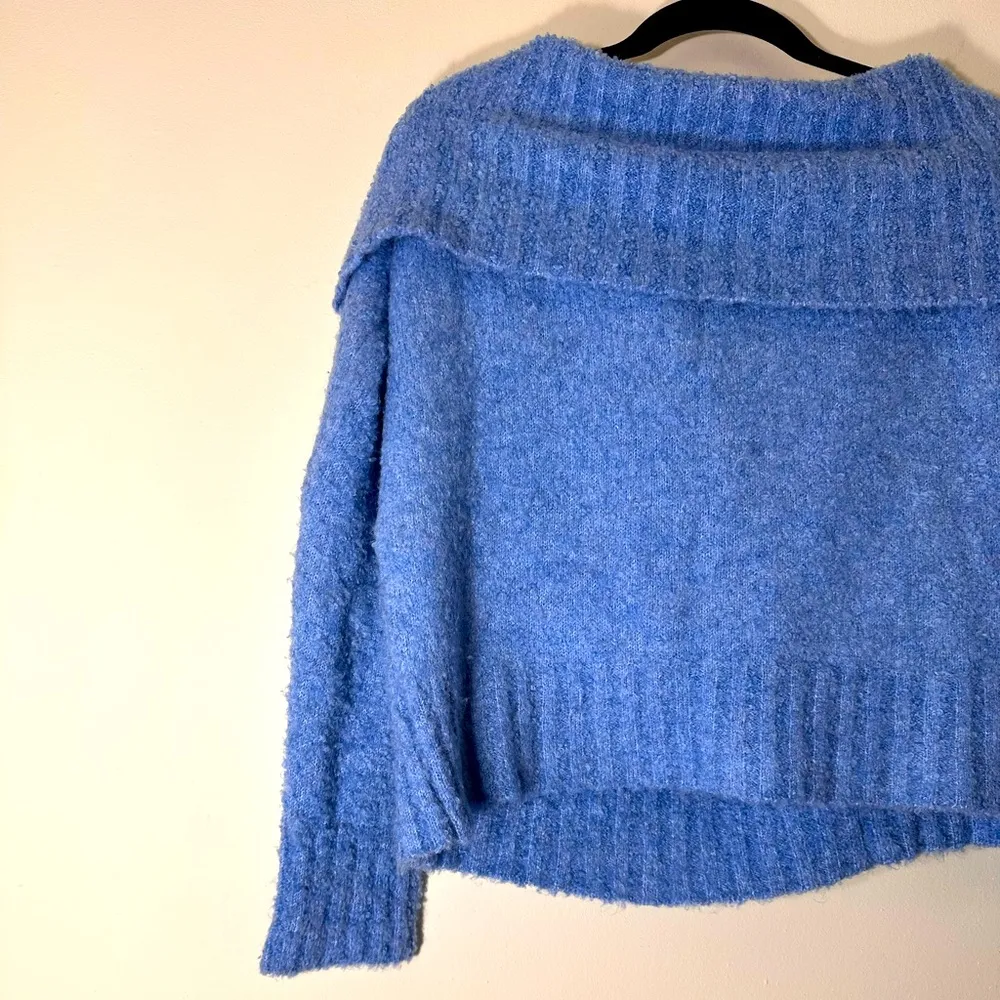 Mango off the shoulder textured knit light blue sweater size Large - Image 10
