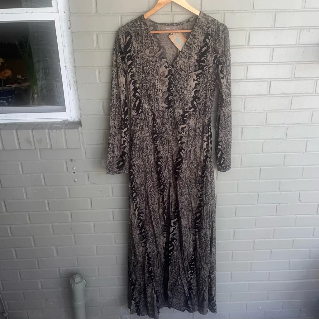 NWT Anthropologie Bel Kazan $148 Snakeskin Odessa Midi Dress Front Slit L Brown Size L - Image 2