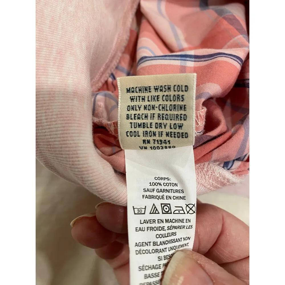 L.L. Bean Checkered Drawstring Straight Leg Ankle Pants Cotton Pink Women's XL White - Image 8