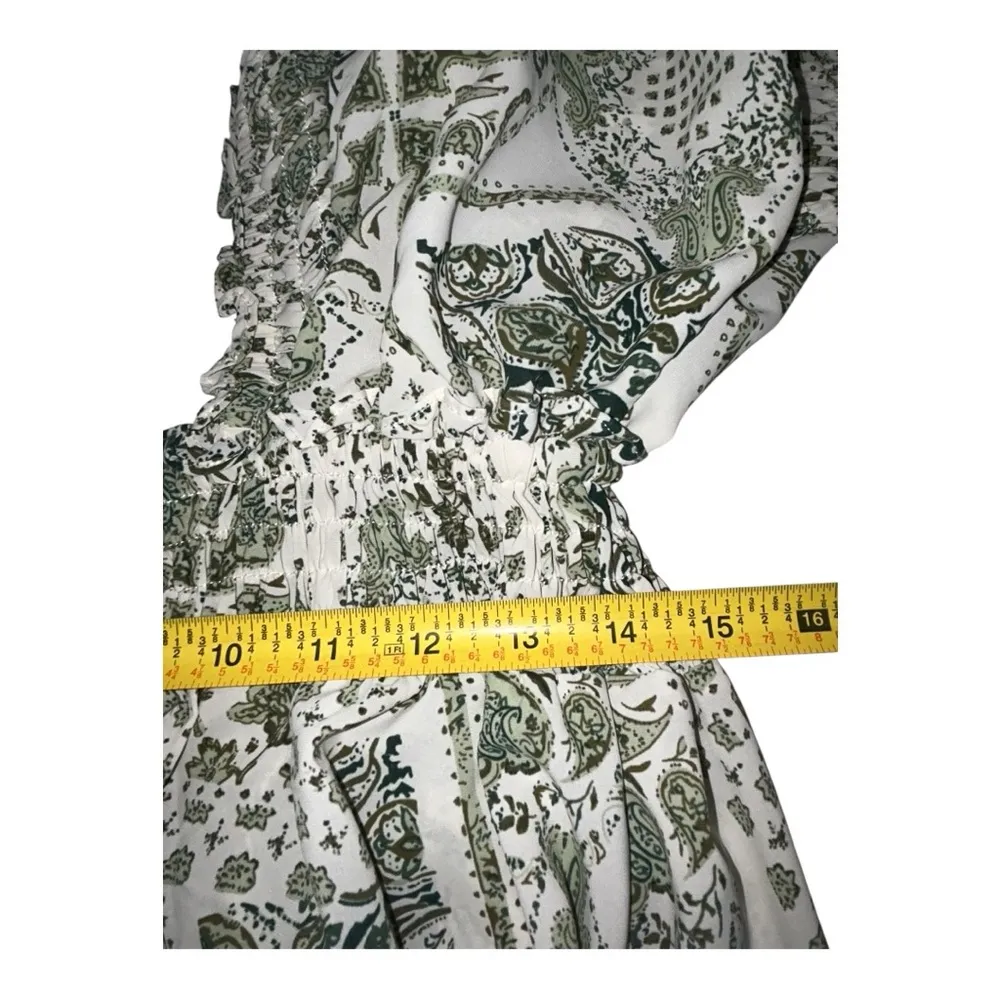 DAVI & DANI White Ruffled Relaxed Blouse size Small green, white - Image 5