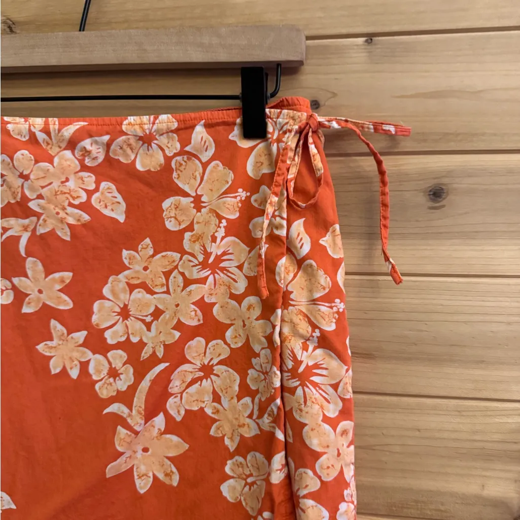 American Eagle Size 6/Small Orange Floral Wrap Tie Front Skirt Preppy Vacation - Image 5