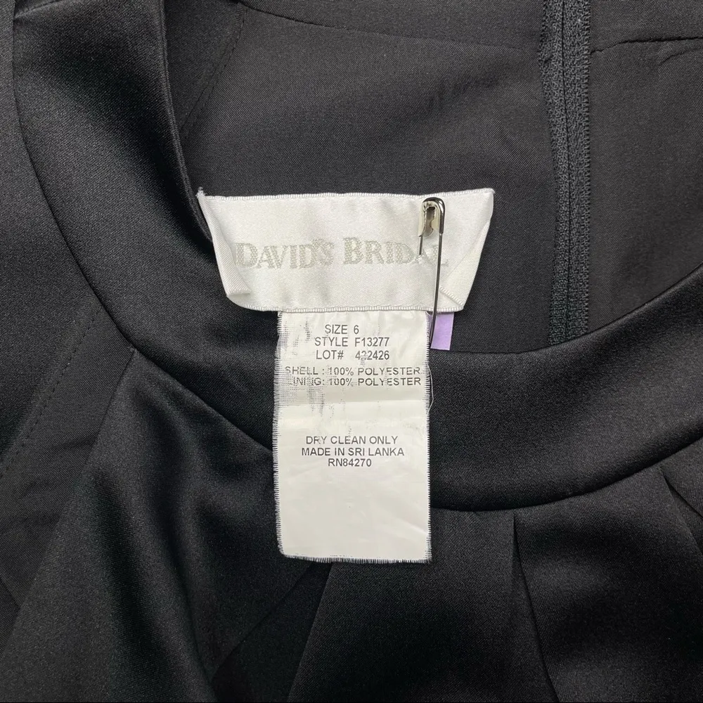 David’s Bridal Black Satin Oasis Bridesmaid Formal Dress Size 6 Holiday Wear - Image 9