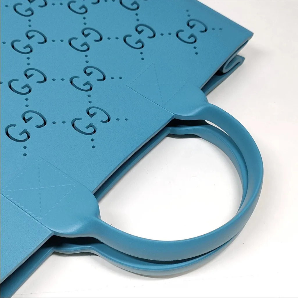 Gucci Blue Perforated Rubber Tote Bag with COA EUC - Image 5