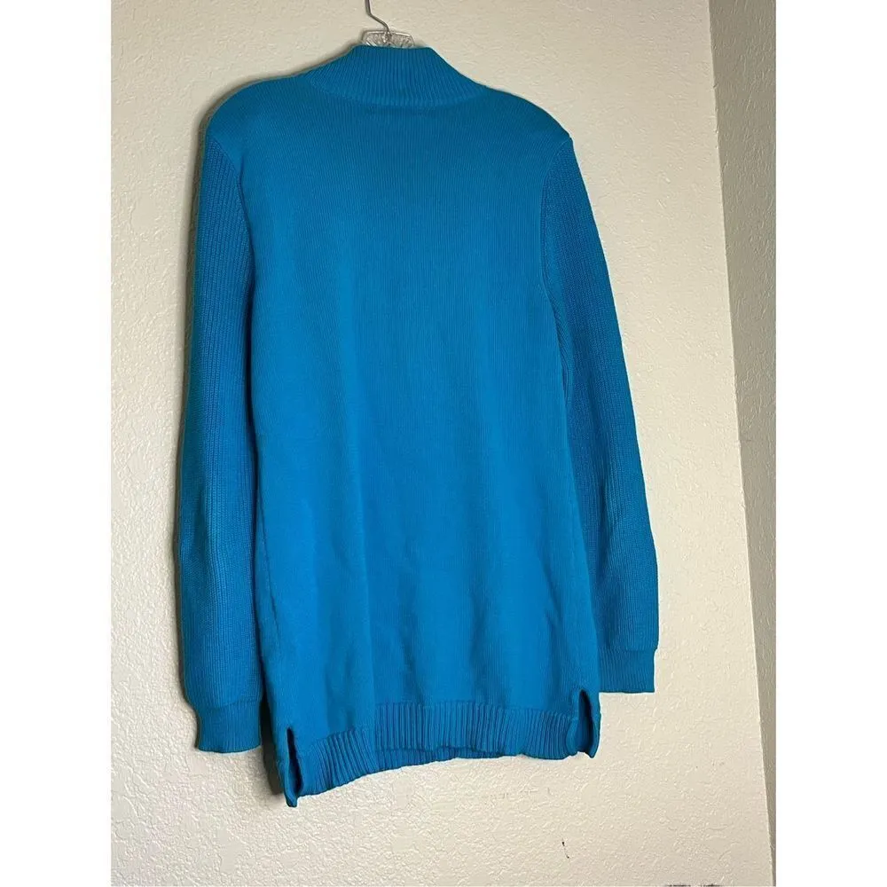Lauren Ralph Lauren Large Turquoise Sweater 3 Silver Metal Twist Lock Buttons - Image 4