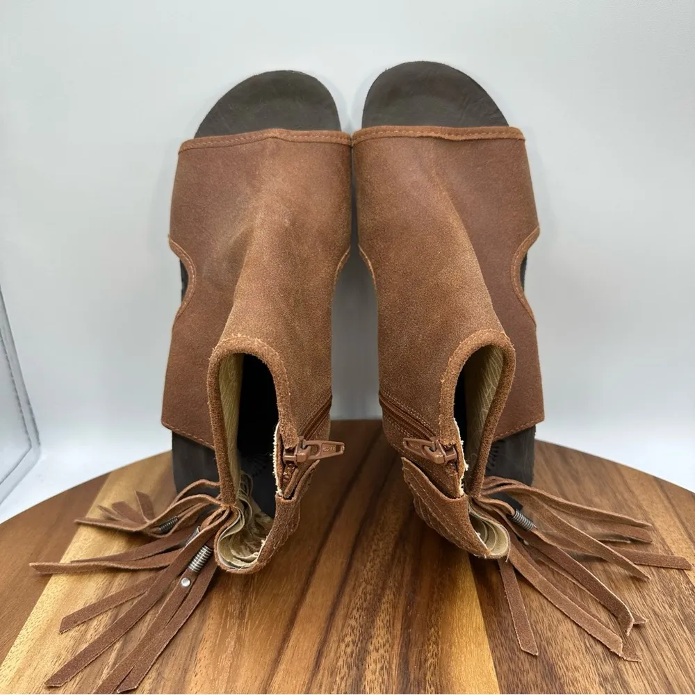 OTBT Free Spirit Fringe Heeled Sandal Ankle Booties Brown Leather Western Boho 7 - Image 7