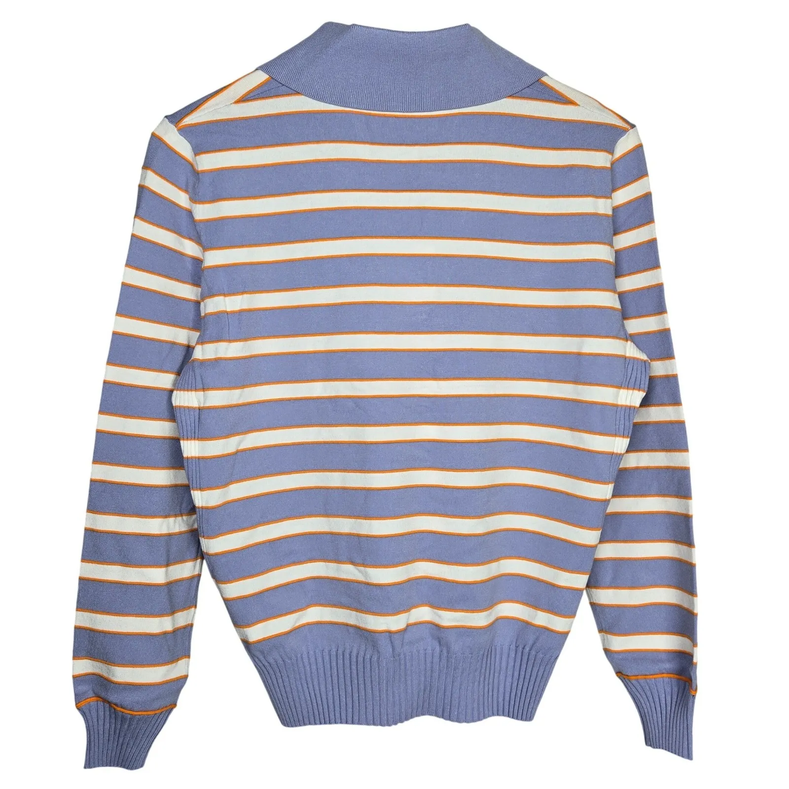 BOGNER Alma Striped Knit Polo Sweater Periwinkle Orange White Size EU 34 US 4 Blue - Image 2