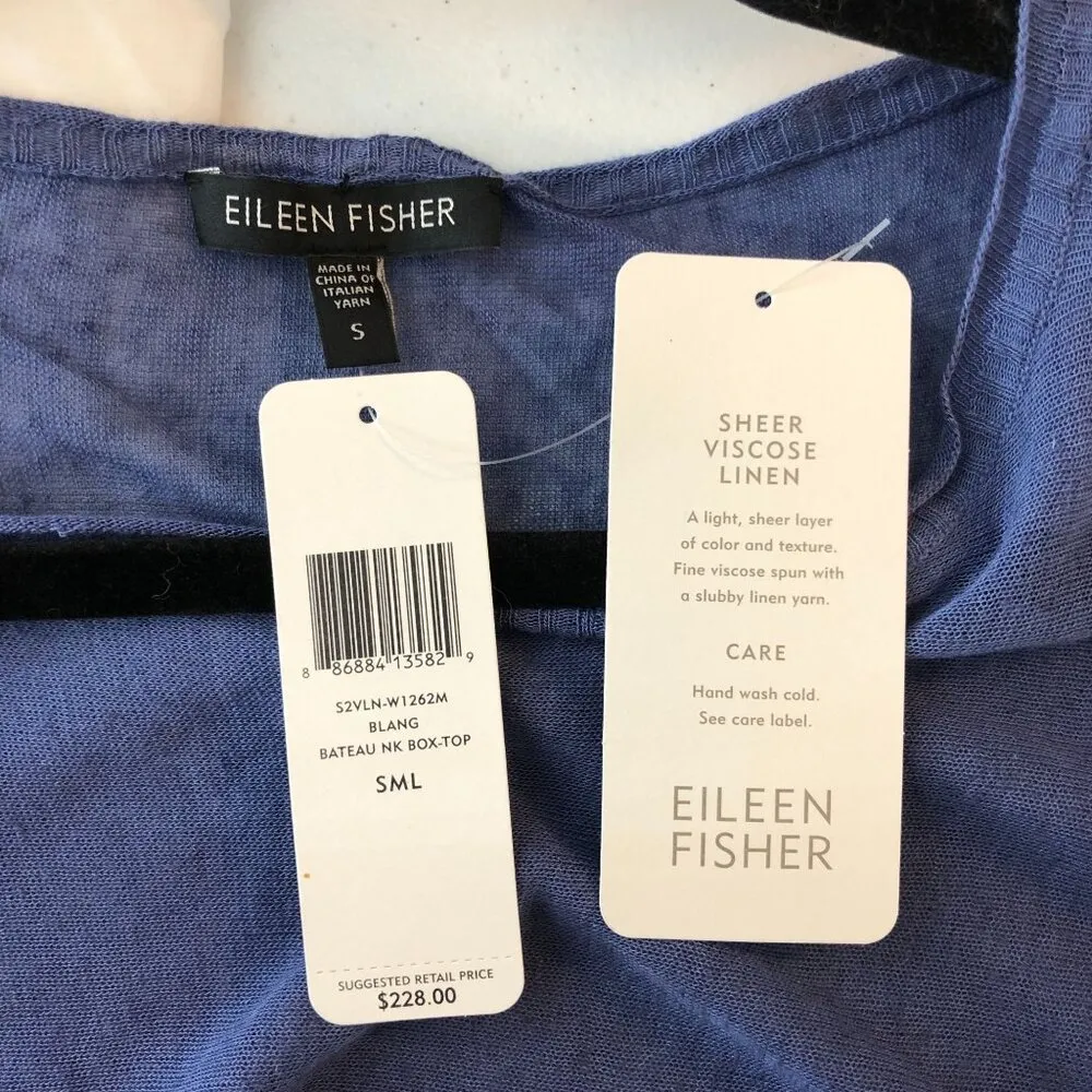 Eileen Fisher Womens Tunic Top Sheer Viscose Linen Blend Blue S - Image 4
