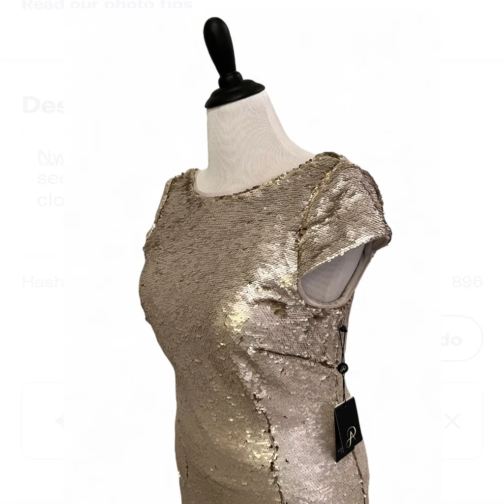 ADRIANNA PAPELL party Dress sequins champagne white gold NWT 14 - Image 4