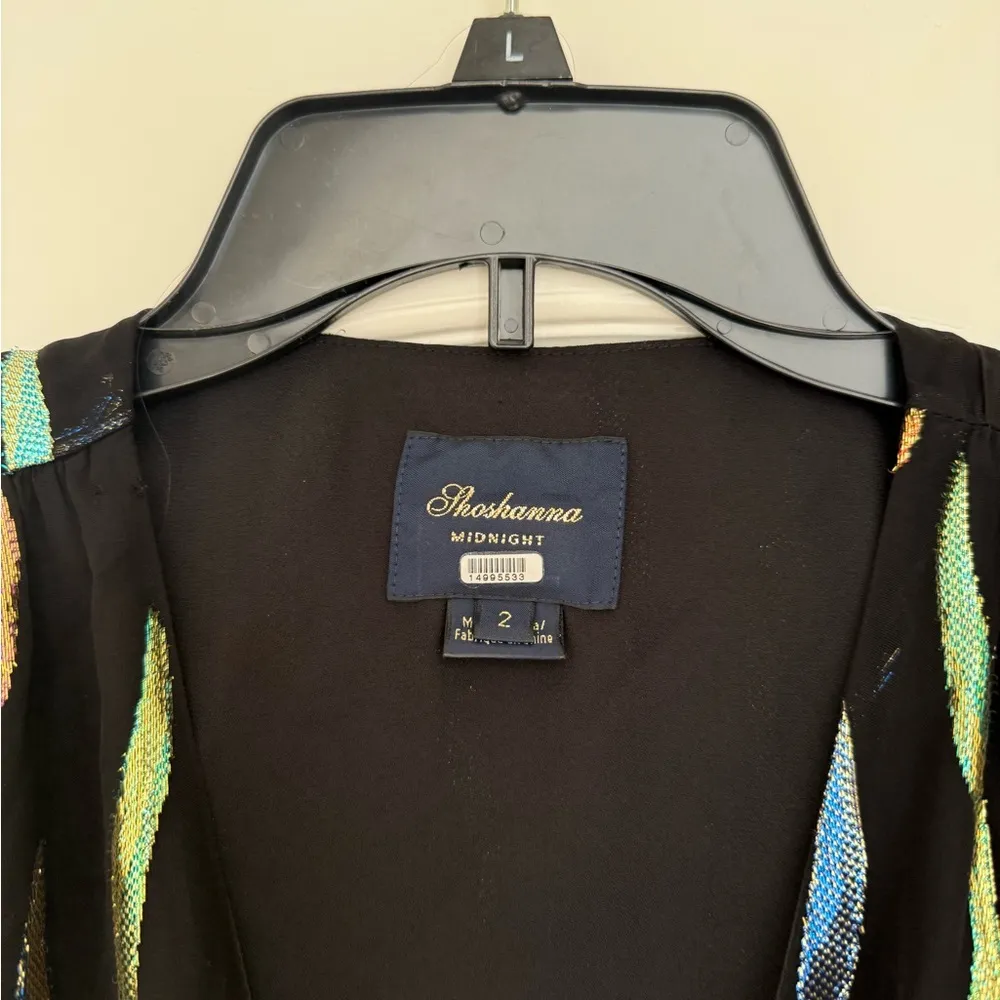 Rainbow Metallic Chiffon Puff Long Sleeve Cutout Waist Maxi Gown Sz 2 - Image 8