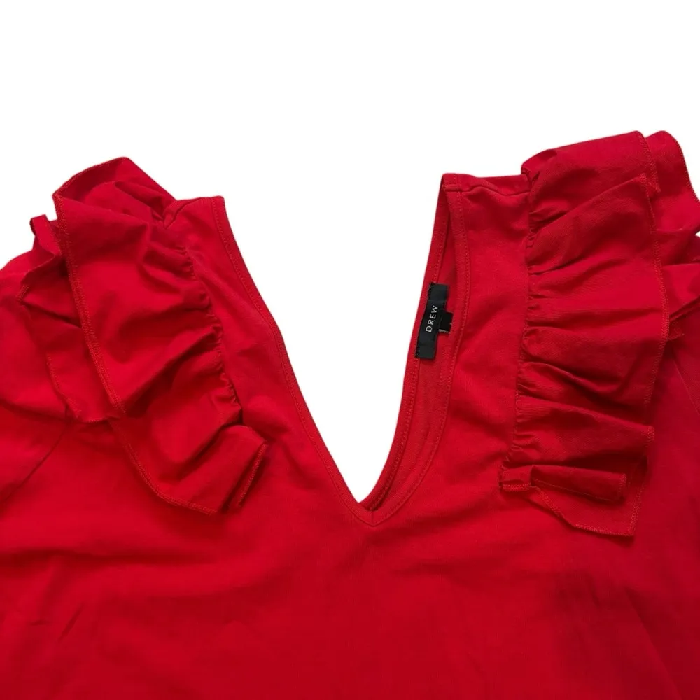 Drew Red V-Neck Shoulder Ruffle Long Sleeve Shirt, Sz L - Image 10