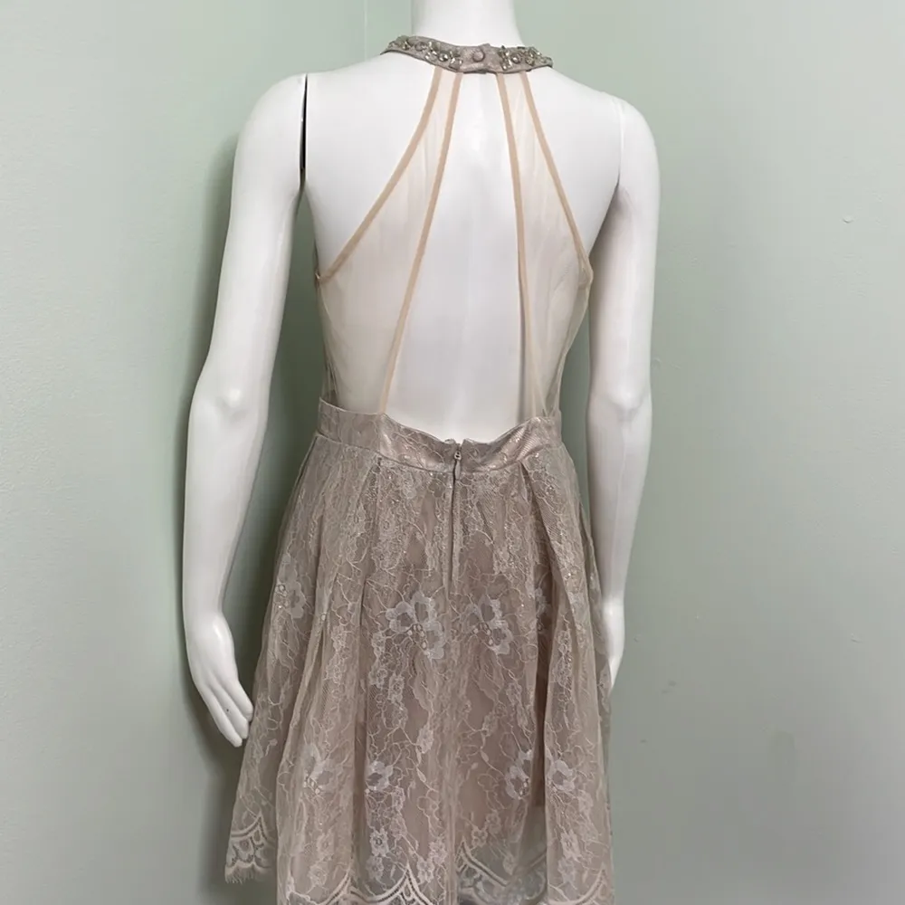 Bebe Nude Lace Bejeweled Dress - Image 6