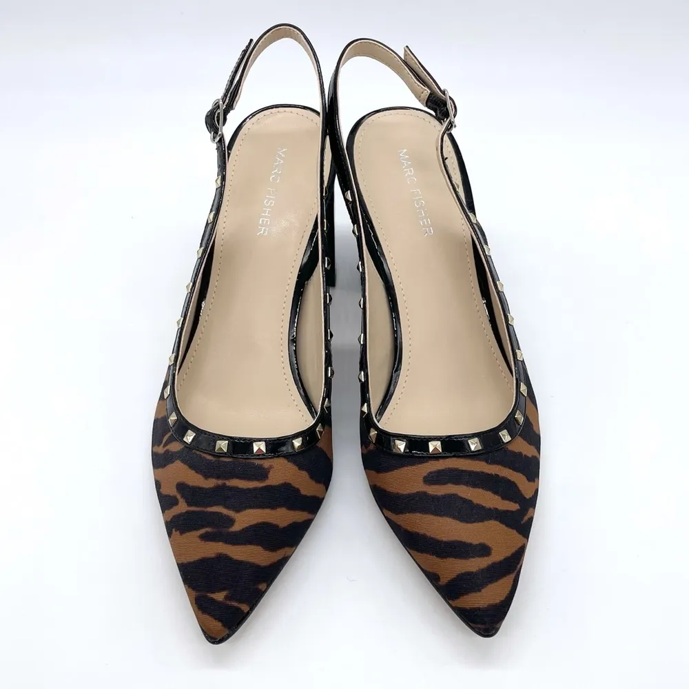 Marc Fisher Pointed Toe Studded Slingback Pumps - Image 2