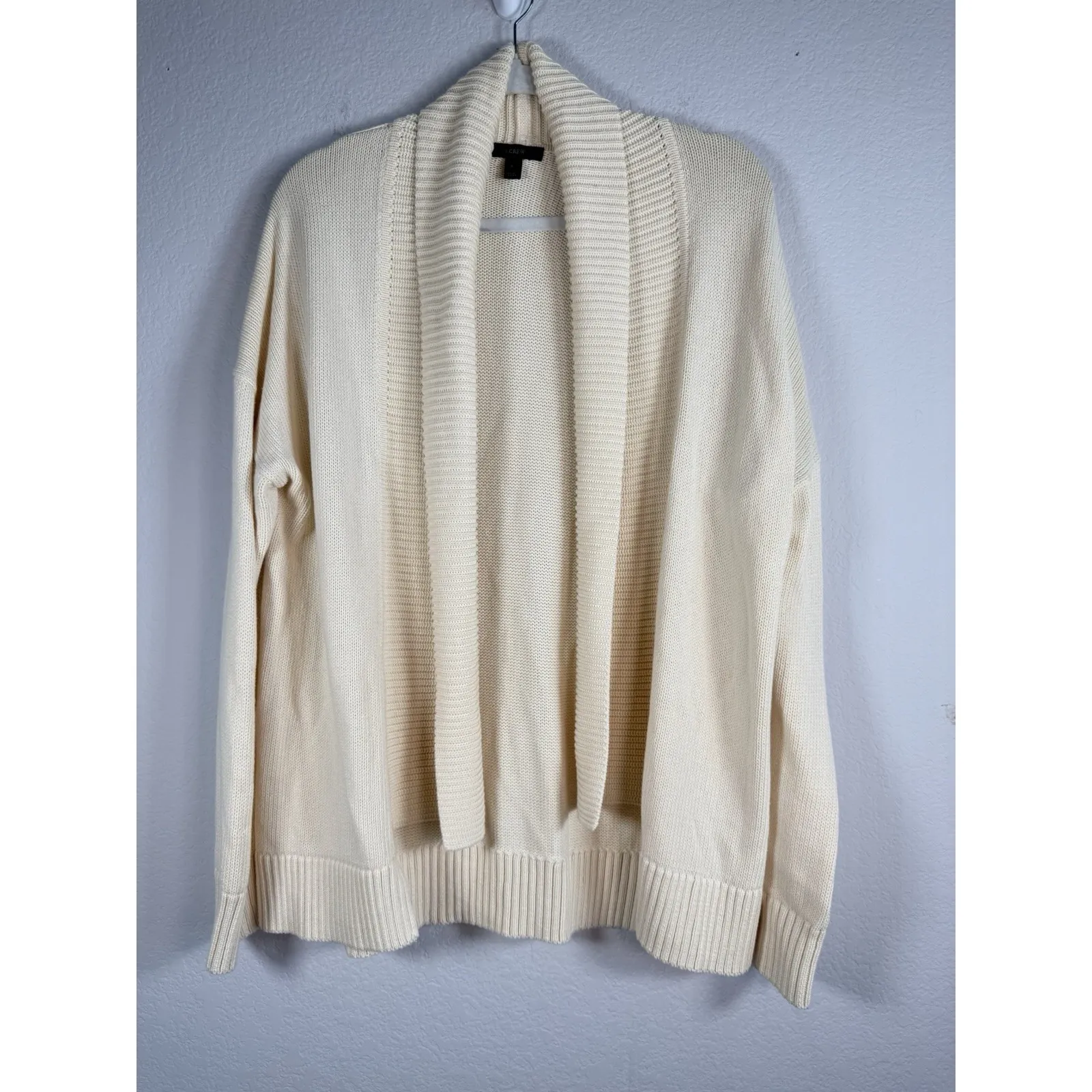 J.Crew Women Cream Rib Detail Close Knit Open Front Long Sweater Cardigan Size L - Image 7
